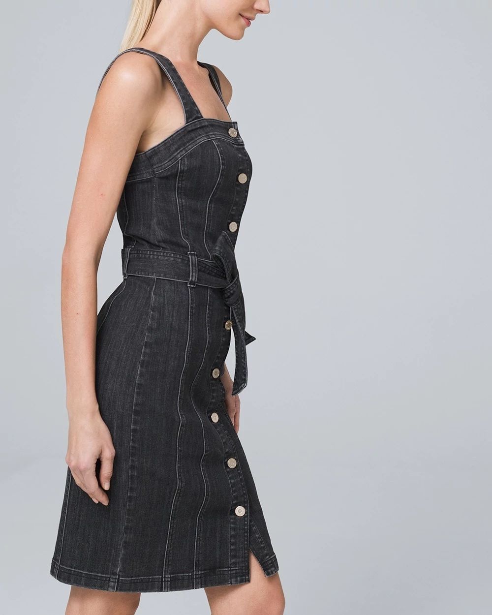 数量は多い  Sleeveless Button-Front Market Black House White | Dress Denim ワンピース